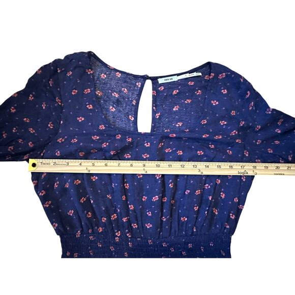 Kimchi Navy Floral Boho Smocked Waist Mini Dress Size M Coquette IndieSleaze - Picture 5 of 8